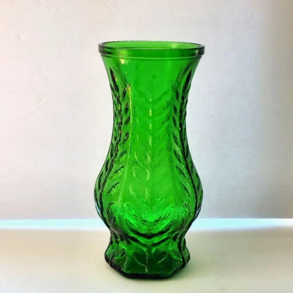 Vintage FTD Green Depression Glass Vase